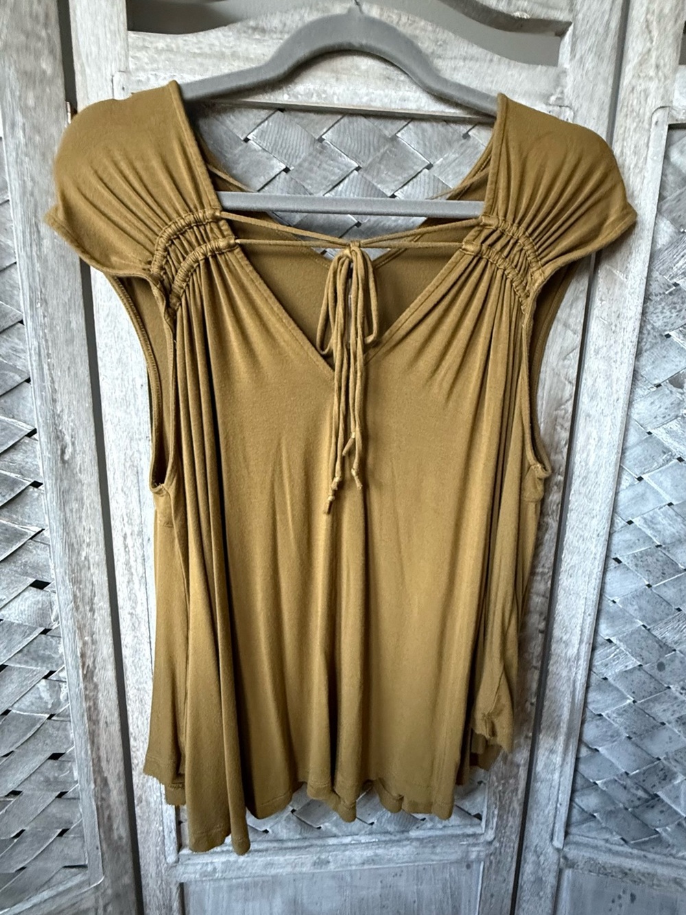 Free People Olive Sleeveless Tie-Front V-Neck Tank